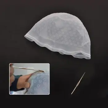 

Durable White Silicone Salon Hair Coloring Highlighting Tipping Bleach Dye Cap With Metal Hook For Hairdressing Styling Tools