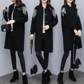 

Woolen Embroidered Trench Coat For Women Outwear Casaco Feminino Casual Fashion Women's Windbreaker Clothes Coat Female