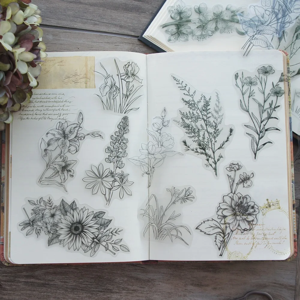 Decorative Floral Stickers Pen Drawing Flower Bouquet Style 38pcs