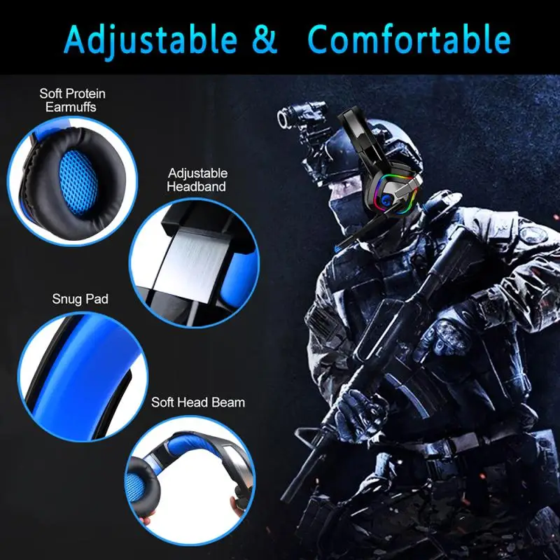 For PS4 Xbox Nintendo Switch PC 3 5mm Stereo Headphones Mic LED Gaming Headset Intelligent noise reduction earphones