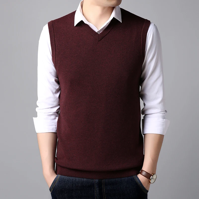 Knitted vest men's autumn and winter wool thick V-neck sleeveless vest simple warm autumn bottoming vest Knitted vest men's autumn and winter wool thick V-neck sleeveless vest simple warm autumn bottoming vest