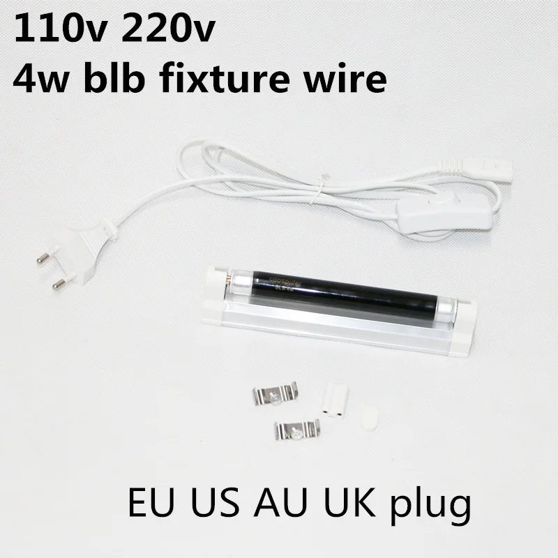 4W FIXTURE WIRE Черный светильник, синий BLB светильник, УФ-лампа с креплением и проводом, Европейская или американская вилка, 110 V-240 V T5 4W 6W 8W - Мощность в ваттах: 4W FIXTURE WIRE