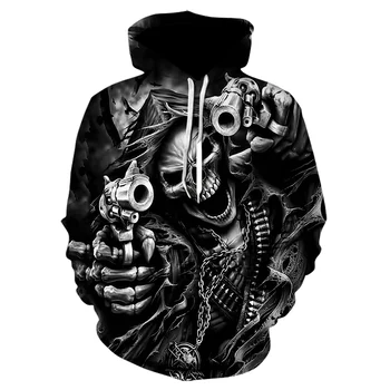 

Lyprerazy Hip-hop Rock 3D Hoodies Skull Gun Hoodie Men Women Sweatshirt Tracksuits Quality Plus Size Streetwear Drop Ship Hoody