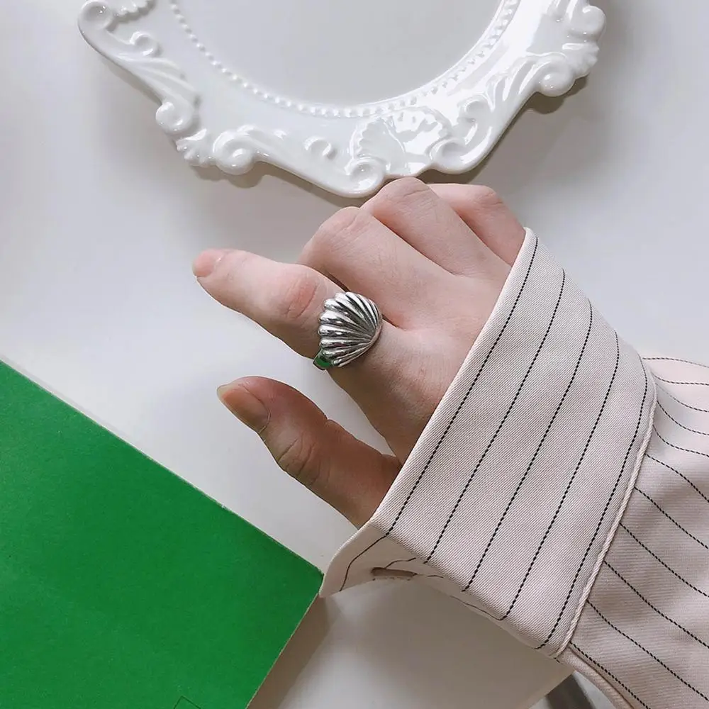 

Simple Boho Shell Shape Open Rings For Women Silver 925 Sector Design Fingers Christmas Jewelry With Free Gifts