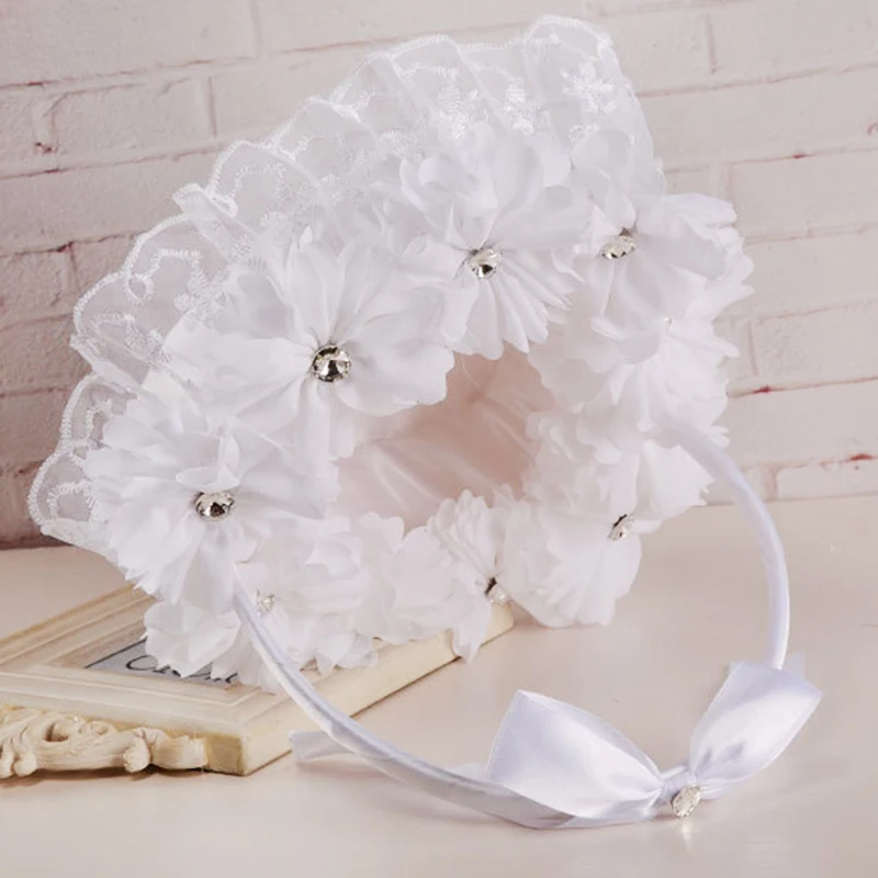Romantic Basket Wedding Decor Collection Flower Basket Satin Rose Petals Holder for Wedding Party Decoration Rice color Heart-sh