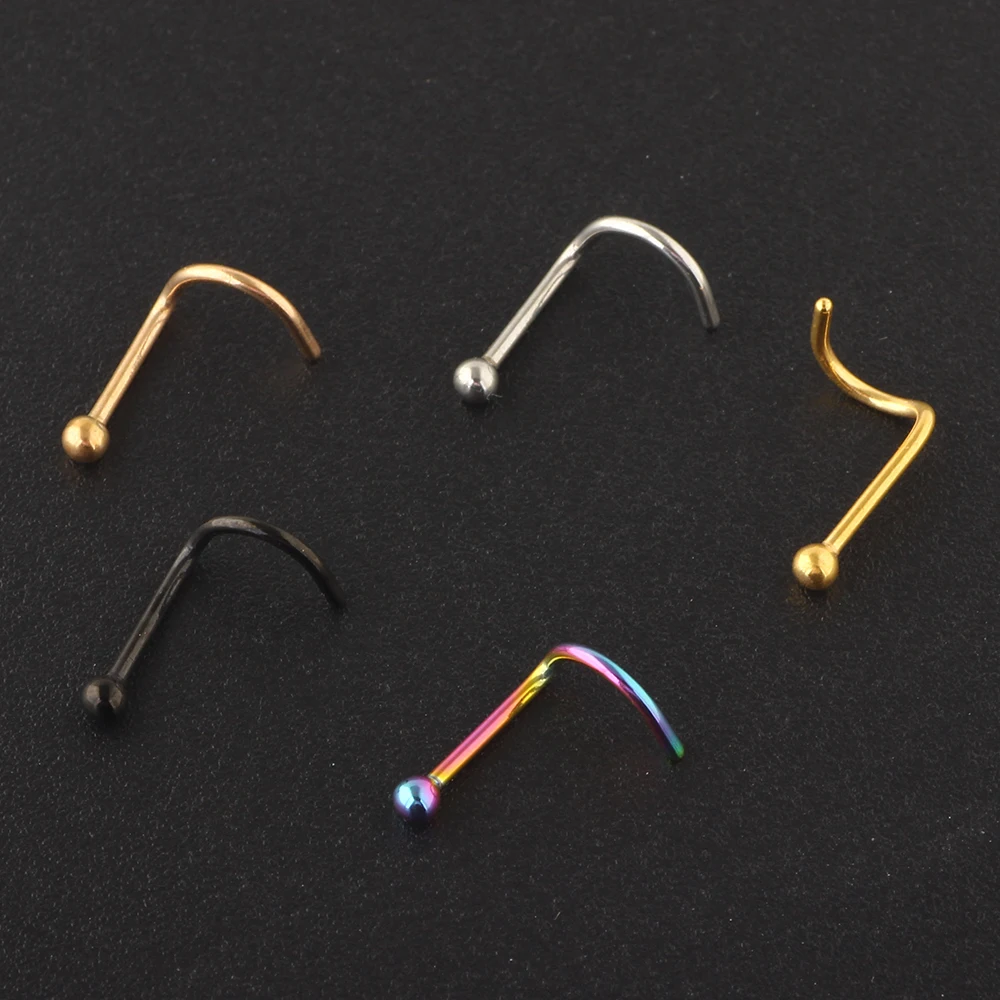 Surgical Steel Heart Star Zircon Nose Screw Ring L Rose Gold Nose Stud Retainer Holder Piercing Body Jewelry 20g drop Shipping
