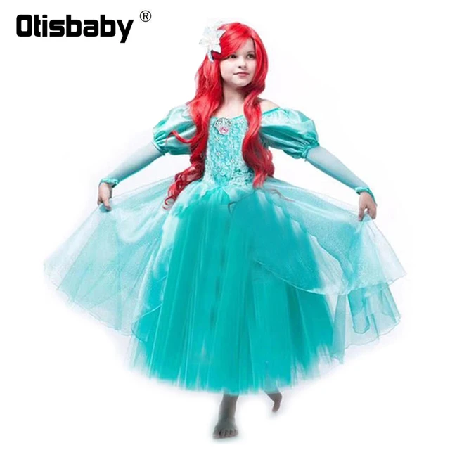 Green Puff Sleeve Dress Birthday Gown  princess ariel dress for toddlers
