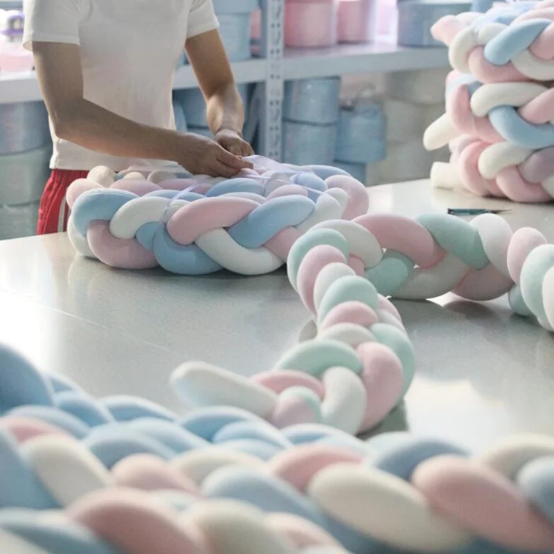JULY'S SONG 2M/3M Mixed Colours Braided Crib Bumper Knot Pillow Knot Bolster Pillow Crib Baby Bed Bumper Kids Nursery Decor