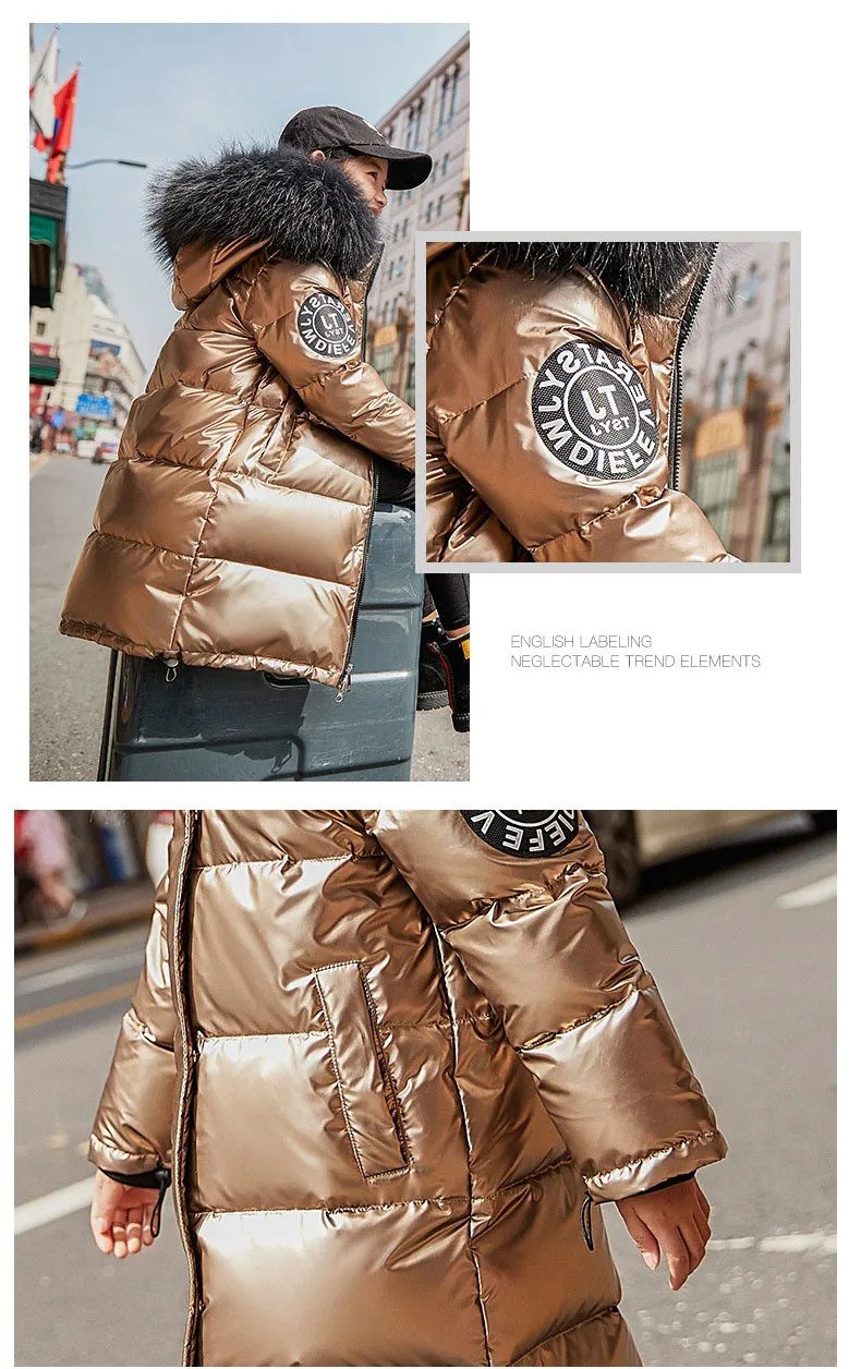 Fashion Brand Girls Down Jacket Warm Children Down Jackets Coats Fur Thicken Winter Outwear For Teenage Children Cold Winte