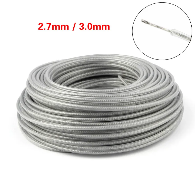 Steel wire grass trimmer line 3mm/2.7mm grass trimmer line trimmer line Rope Cord Line Strimmer Brushcutter Long Round Roll Grass Replacement Trimmer line