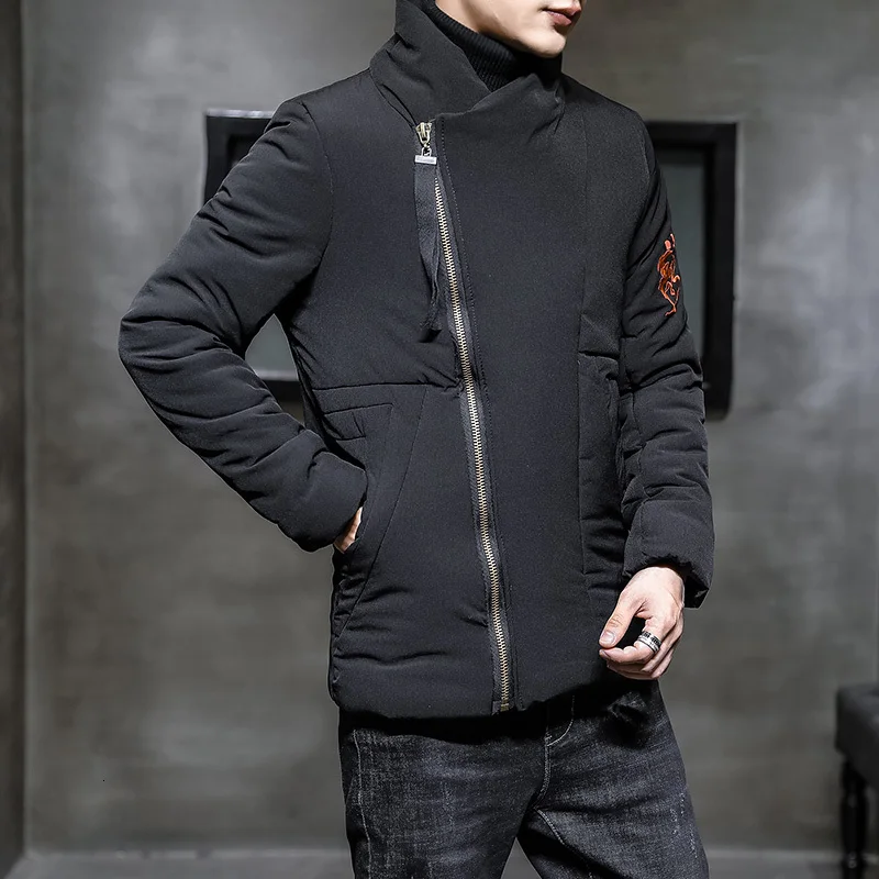 black Уличная одежда с хлопковой подкладкой Winterjas Heren Casaco Masculino китайский хип-хоп куртка-бомбер на молнии с вышивкой пальто - Цвет: black
