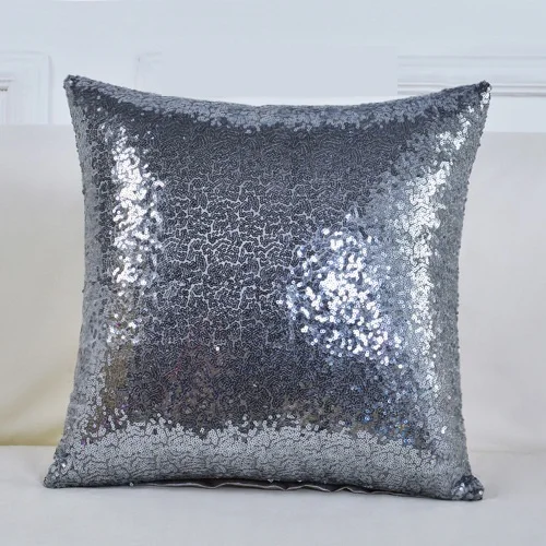 dark grey 40*40 см однотонная дешевая наволочка для подушки блестки блестящая подушка для дивана предмет интерьера Подушка блестящая наволочка - Color: dark grey