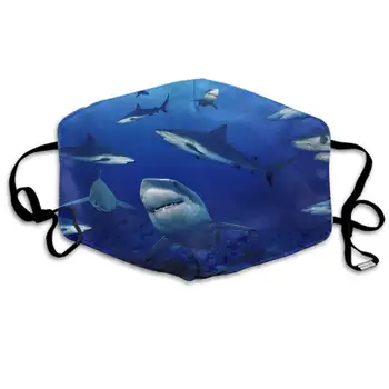 

Comfortable Two Layer Dust Mask, Soft Shark Swim Blue Ocean Face Mask Cover Mouth for Adults and Teens