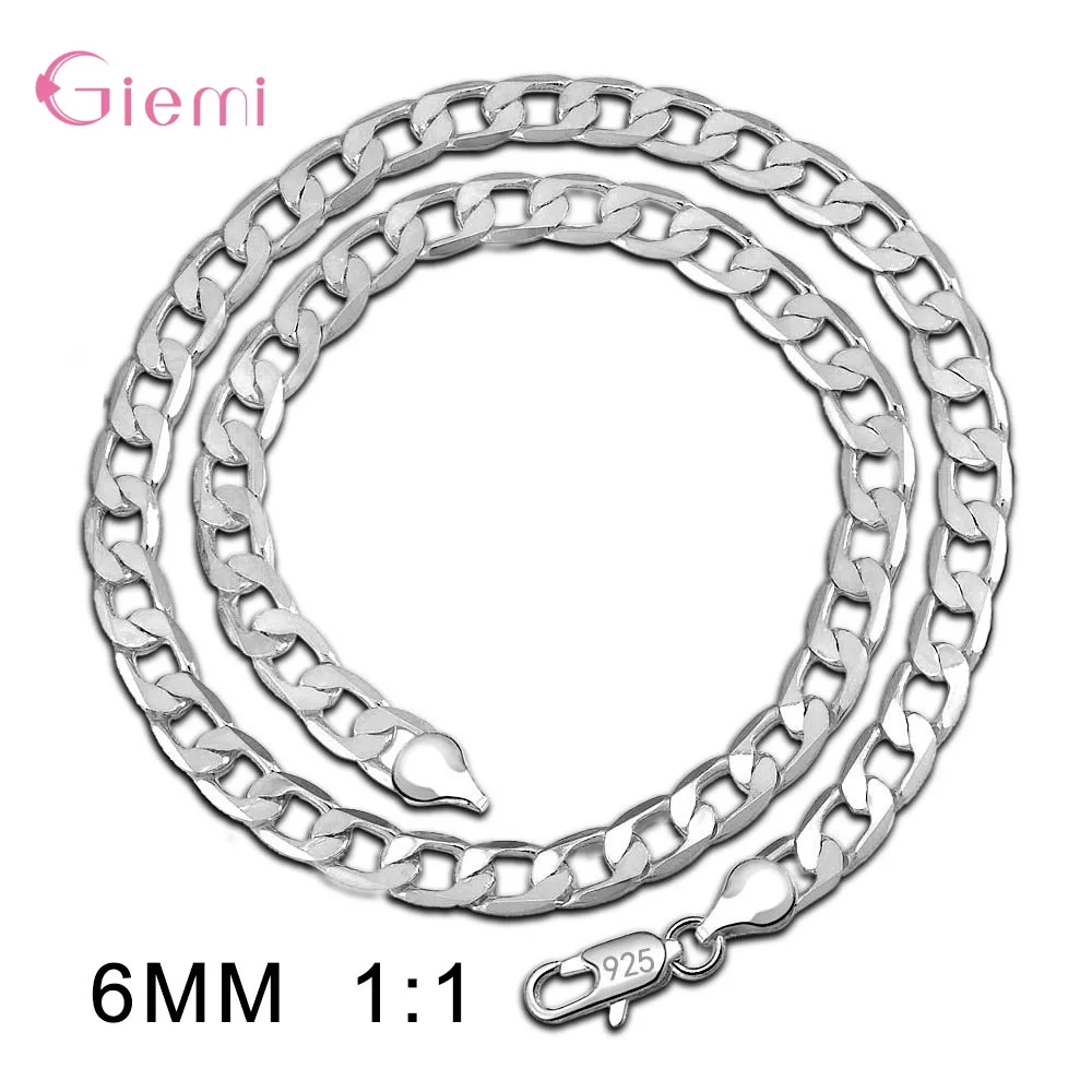 6mm 18inch Серебряное, золотое, сплошное ожерелье, цепочка, звено, для мужчин, чокер, 925 пробы, серебро, для мужчин, для женщин, модное ювелирное изделие, 4, 6, 8 мм - Окраска металла: 6mm 18inch