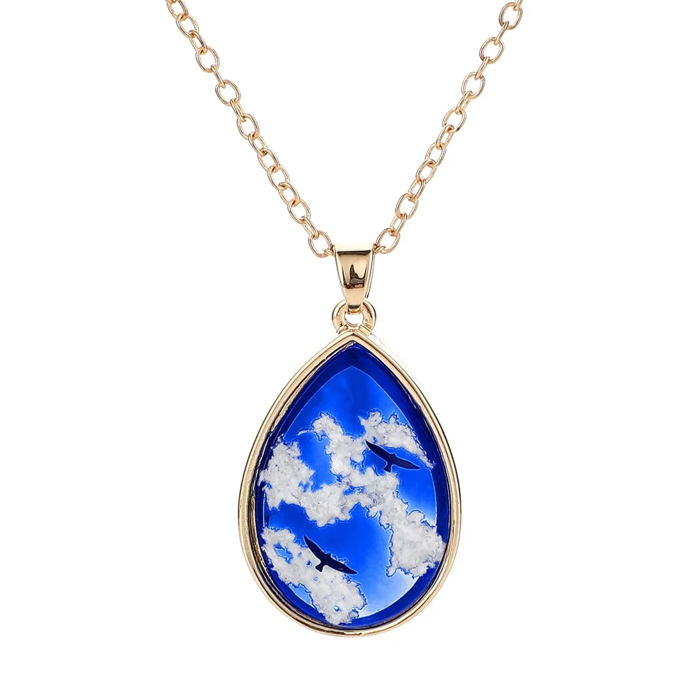Модное Голубое Прозрачное сферическое ожерелье с кулоном из смолы для женщин, пары, ручная работа, креативное украшение с облаком неба, Новое поступление - Окраска металла: 12