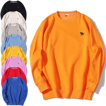 

9 color Spring autumn men's Sweatshirts loose casual Korean silver fox velvet Polo logo round neck long sleeve men's Hoodies W1