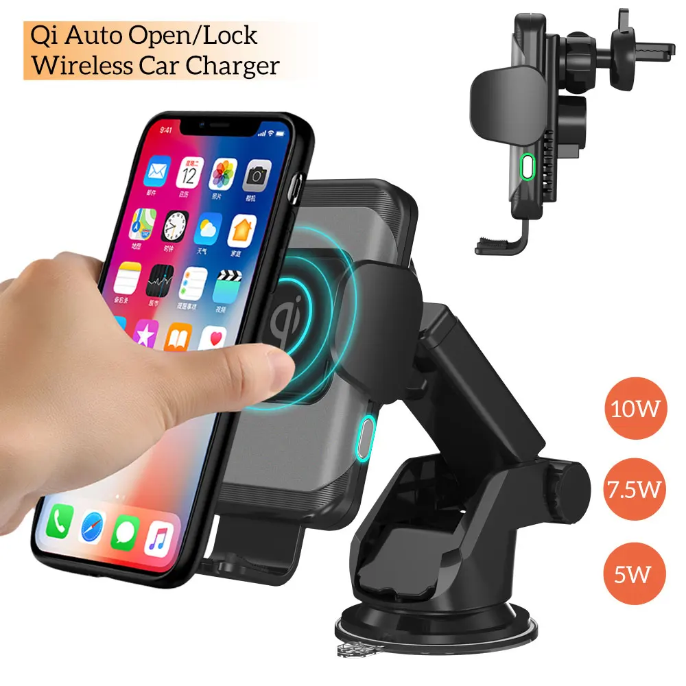Best 10W Qi Wireless Car Charger Automatic Car Wireless Charger Fast Wireless Charging Auto Clamping Car Phone Holder For iPhone Xs