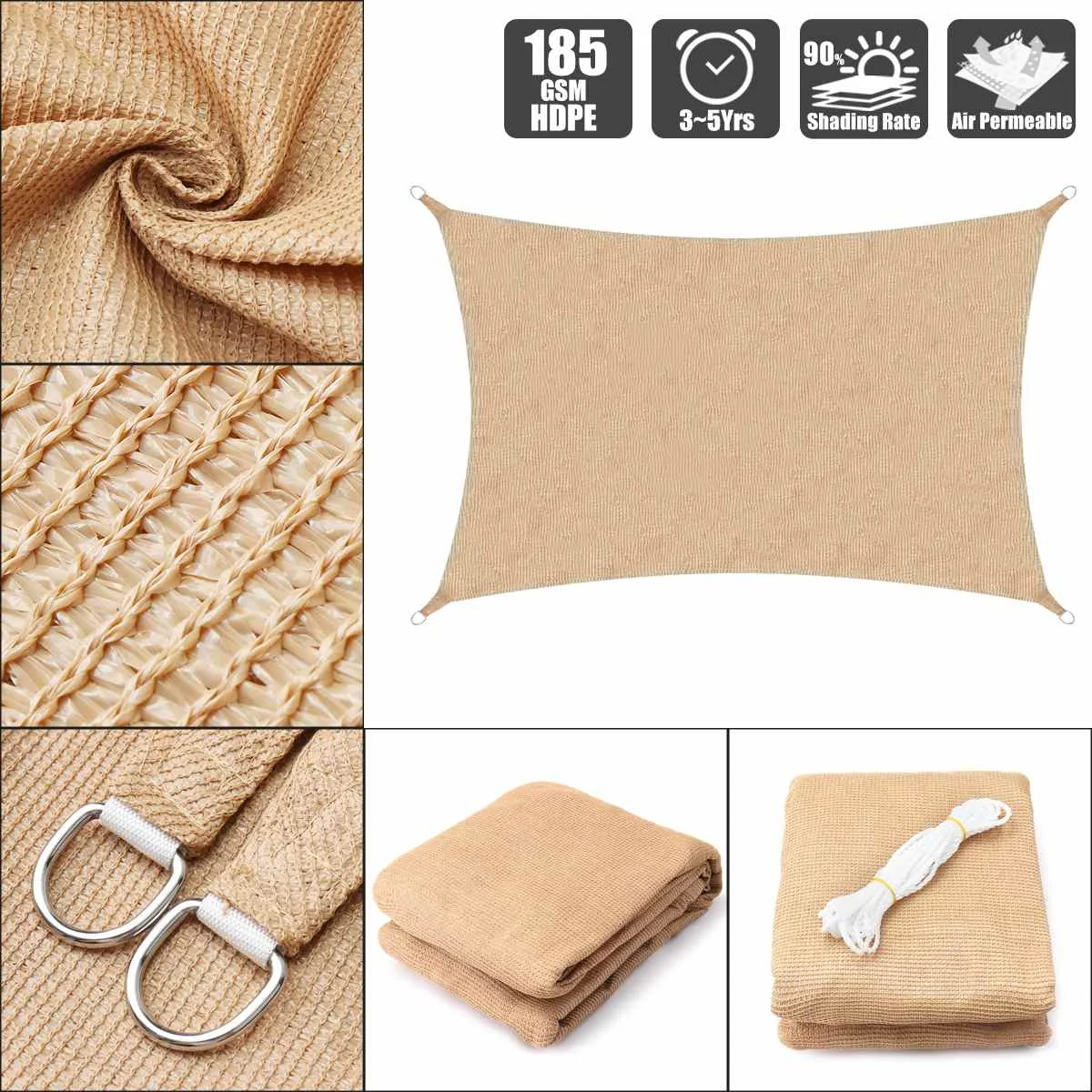 

2.5x2.5 3x3 4x4 5x5 2x3 2x4 2x5 3x4 3x5 3x6 Sand color Rectangle Square Extra Heavy Duty Shade Sail Cloth Hanger