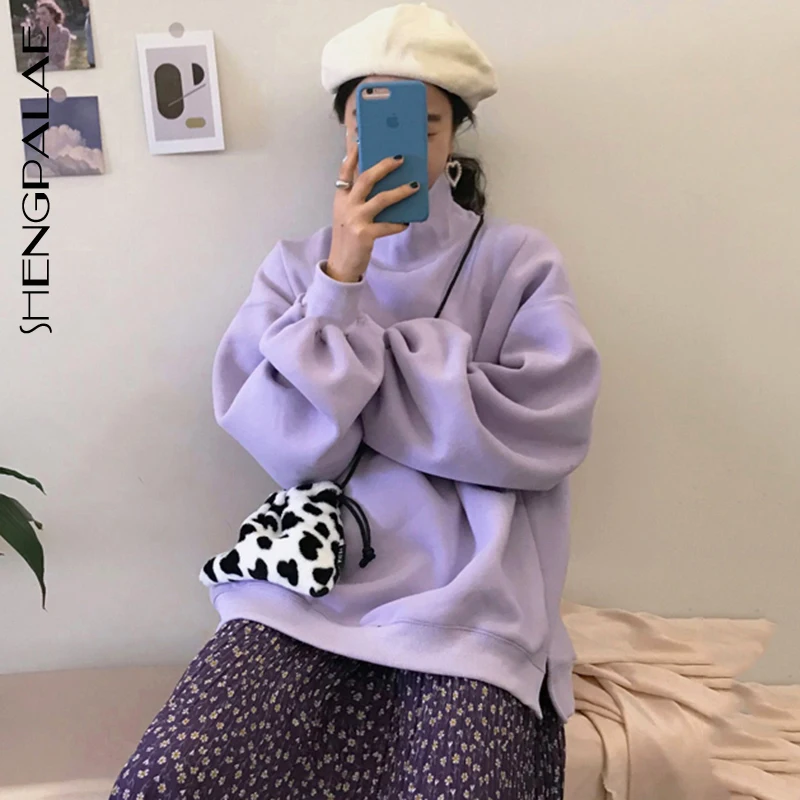 

SHENGPALAE 2020 Autumn Winter Lantern Sleeve Knitting Pullvers Loose New Arrival Korean Fashion Women Turtleneck Sweater FV432