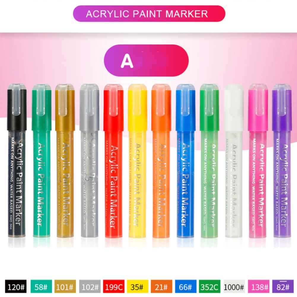 

12 Colors Paint Acrylic School Drawing Water Based Art Supplies Smooth Stationery Office Mark Pen Set Fine Nib DIY Double Headed