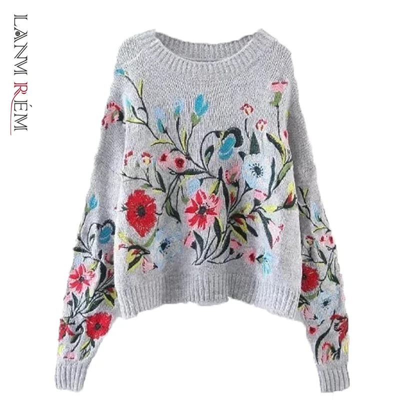 Embroidered Sweater Round-Collar LANMREM Korean Winter Fashion Women Loose Full-Sleeve