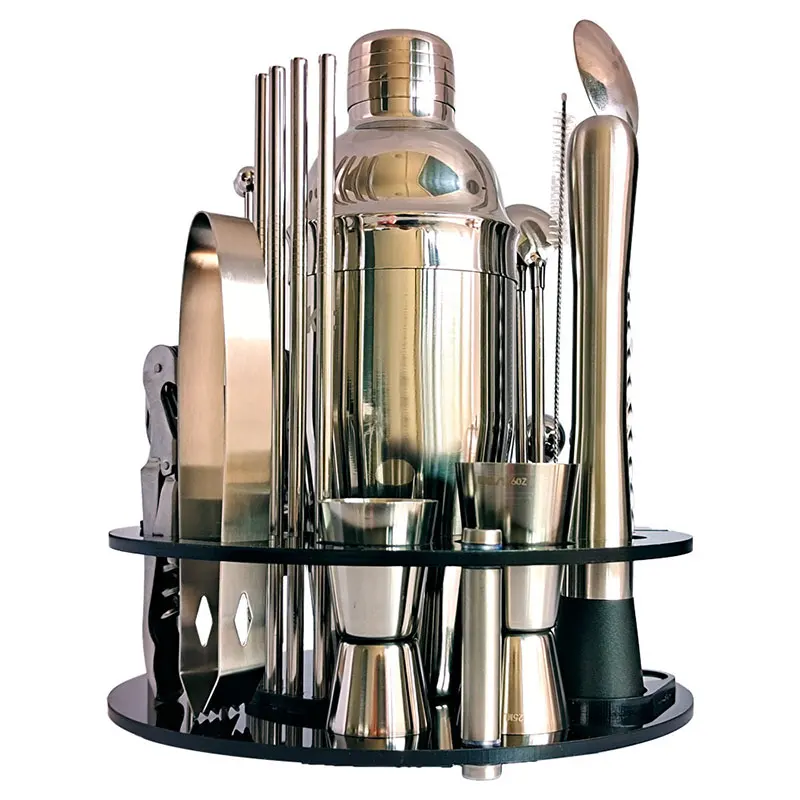 30-Piece Wine Set, Stainless Steel Cocktail Shaker, Cocktail Set, Rotatable Bartender Round Acrylic Turntable, Bar Wine Set
