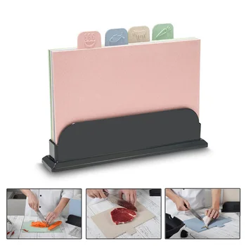

YosHouse 4 Pcs/set Chopping Blocks Kitchen Wheat Straw Chopping Blocks Anti Bacterium Cutting Board with Stand, Anti-slip Plate