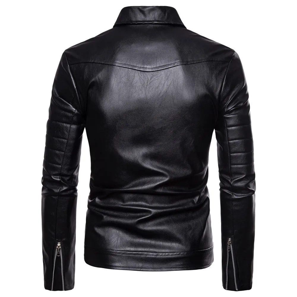

2019 Autumn And Winter New Style Western Style Men Solid Color Oblique Zipper Cardigan Fold-down Collar Leather Coat Men's Fashi