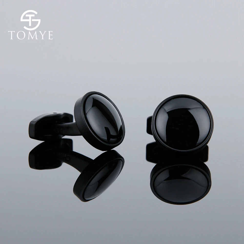 

TOMYE Matte Black Round Groom Custom Enamel Unique Cufflinks for Shirt Men XK19S123
