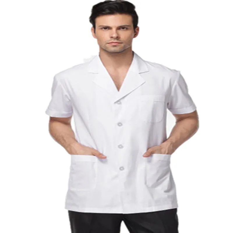 Men White Medical Lab Coat Medical Services Uniform Nurse Clothing Short-sleeve Polyester Protect