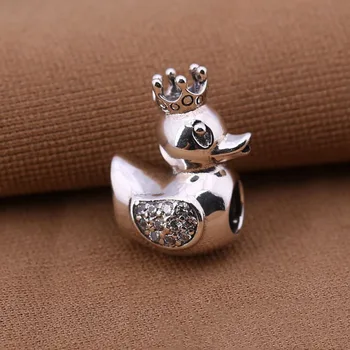 

Authentic S925 Duck with Crown Bead Charm fit Lady Bracelet Bangle DIY Jewelry Clear CZ