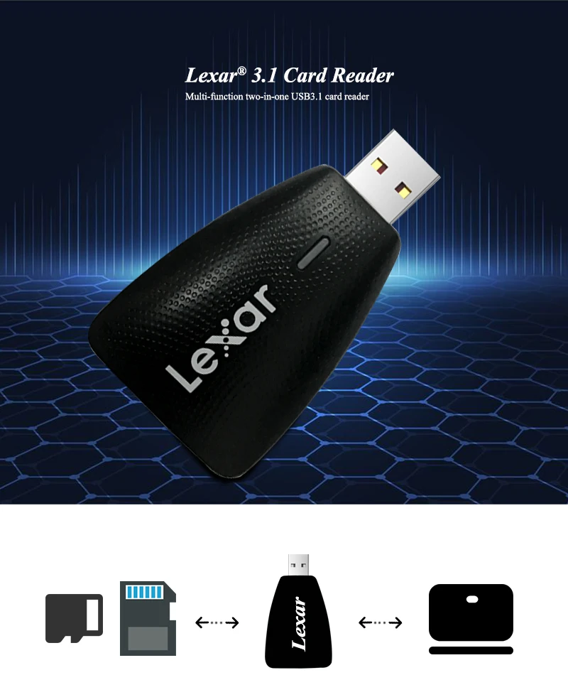 Оригинальный Lexar USB 3,1 высокоскоростной двухслотовый кард-ридер TF SD Карта памяти SDHC SDXC Lecteur UHS-II UHS-I Micro SD кард-ридер