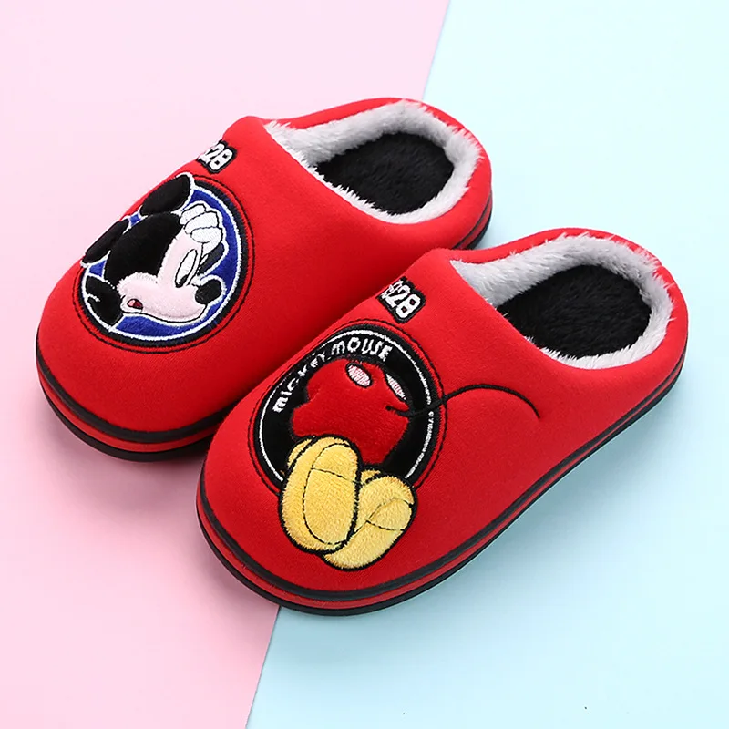 Disney/Детская Хлопковая обувь с рисунком Микки; тапочки; нескользящие теплые хлопковые тапочки на мягкой подошве; домашняя обувь