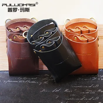 

Leather retro kit electric push scissors bag professional hairdresser hair comb waist bag multi-function leather bag