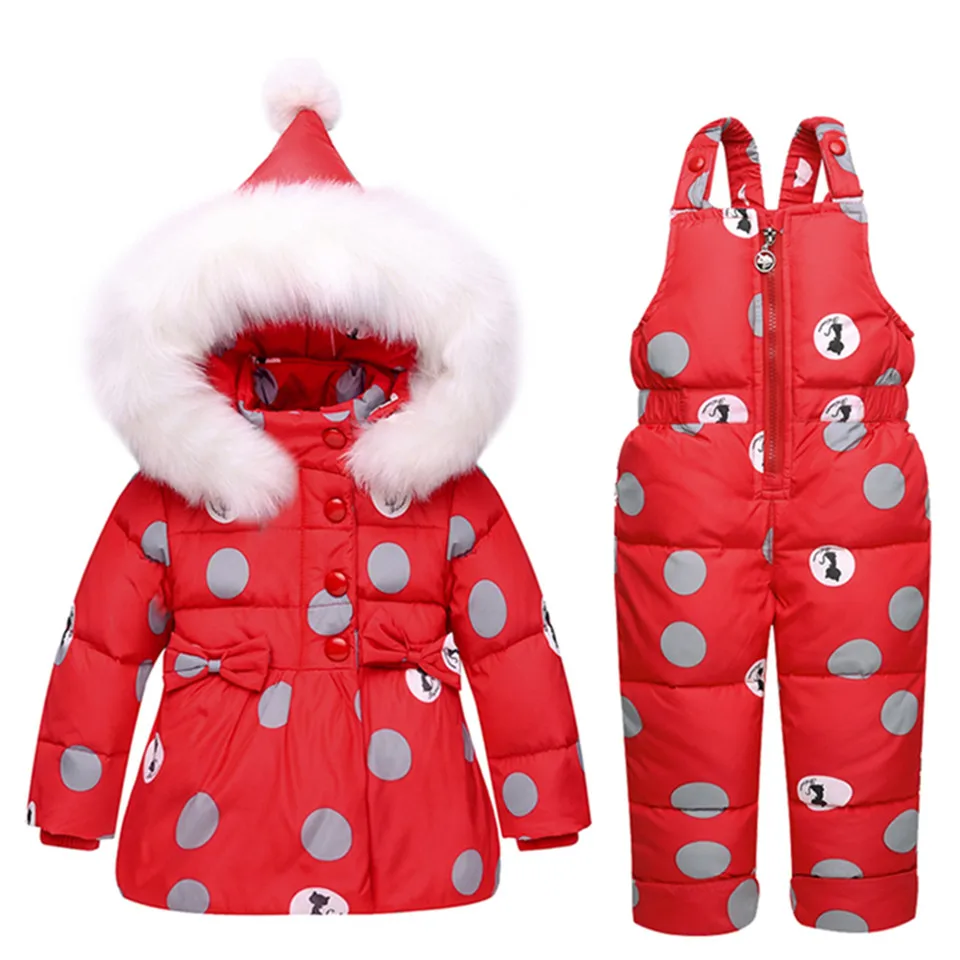 Комплекты зимней одежды для детей Детский пуховик с капюшоном+ комбинезон Детская парка, пальто для девочек, зимний костюм одежда для малышей - Цвет: red 2