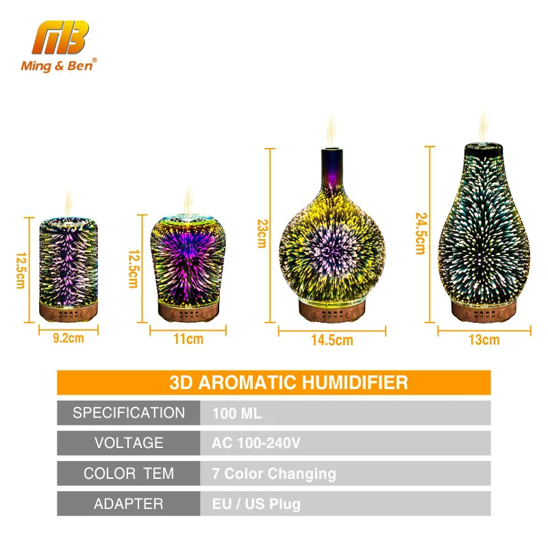 Billige Nacht Licht Luftbefeuchter 3D Bunte Feuerwerk LED Aroma Öl Diffusor für home LED Nebel Ultraschall Sprayer Aromatherapie Lampe