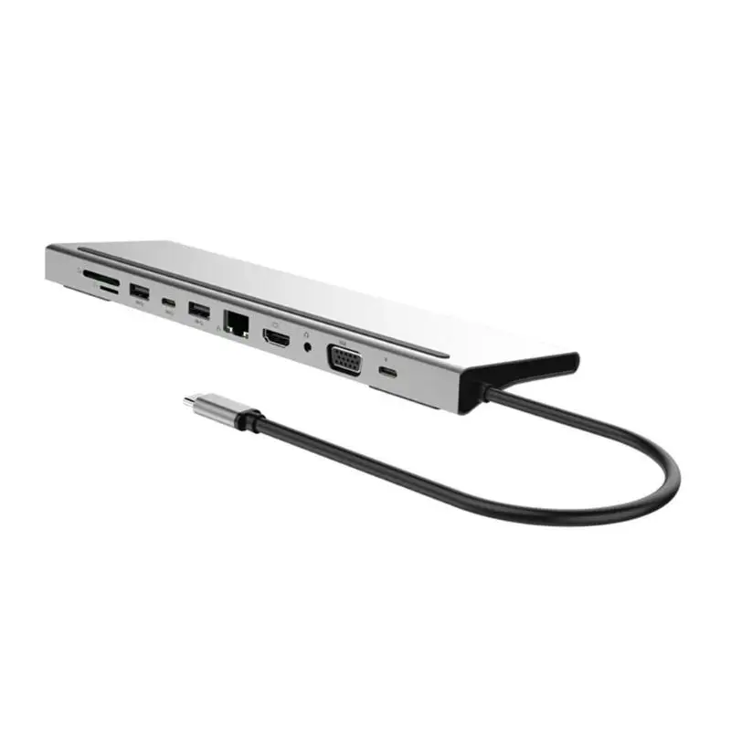 11 в 1 type-C концентратор портативный многофункциональный type-C к USB-C USB3.0 HDMI VGA TF 3,5 мм PD конвертер адаптер для MacBook ПК ноутбук