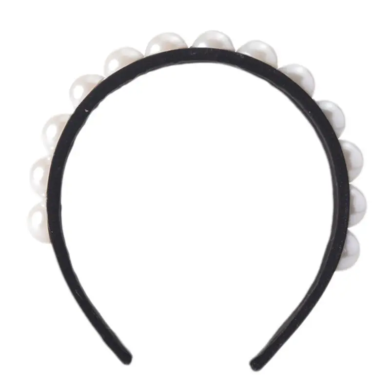 Ladies Bride Wedding Wide Headband Semicircle Imitation Pearl Beading Hair Hoop Velvet Jewelry Banquet Prom Styling 4