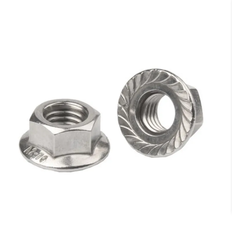 Fine Thread 304 Stainless Steel Hex Flange Nuts Serrated Lock Nut M8 M10 M12 