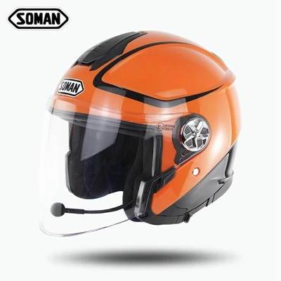 SOMAN 519 ECE Встроенный Bluetooth шлем с открытым лицом для скутера, шлем для женщин, мотоциклетный Halmet Capacete Moto Casco с двойным козырьком - Цвет: orange