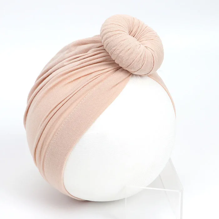 beige Nishine новорожденных шапки с узлом в виде шарика, Смешанный хлопок нейлон тюрбан для девочек эластичные Beanie Hat Baby Детские аксессуары для волос - Цвет: beige