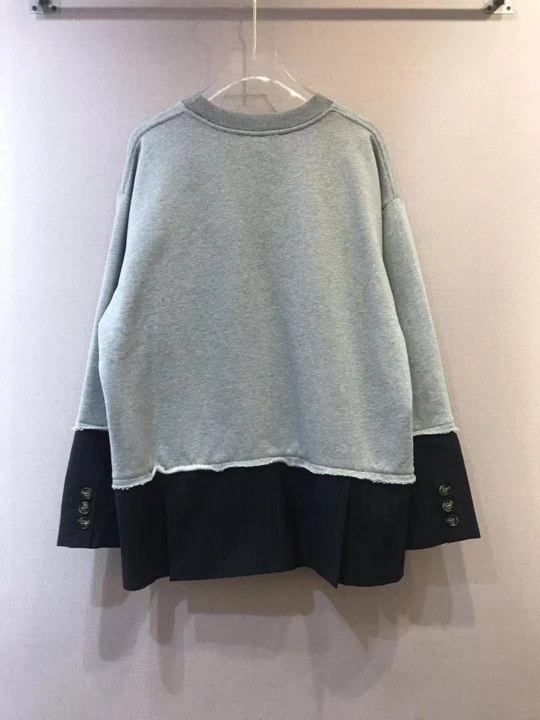 Early autumn new women's round neck color block suit sleeve lining fine velvet cotton Pullover