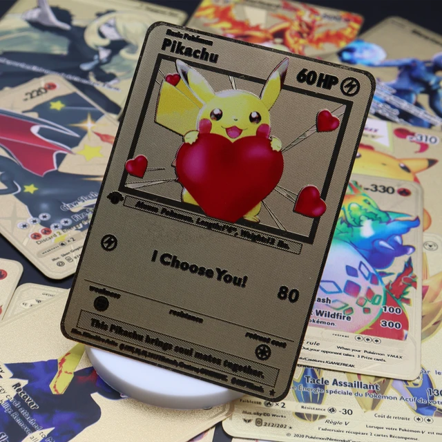 Pokemon Gold Metal Card Pikachu Eevee  Pokemon Super Cards Metal Gold -  132540point - Aliexpress