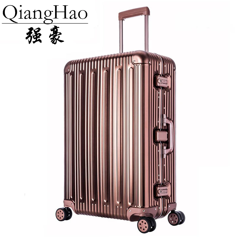 Rose gold Чистый Алюминий сплав тяга чемодан 20/25/29 дюймов из металла багажа модный тип чемодан багажа чемодана с выдвижной ручкой - Цвет: Rose gold
