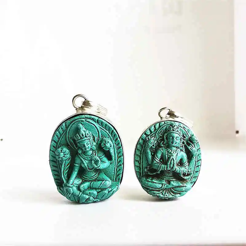 Тибетский амулет Будды Кулон Аква глина скульптура подвески TBP684|pendant amulet|stone