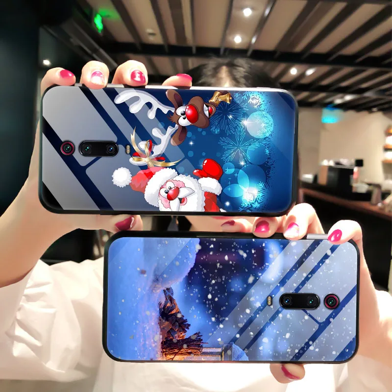 Рождественский чехол для телефона s для Xiaomi mi 9 T Pro закаленное Стекло чехол для телефона для Xiaomi mi 9 T mi 9 T Pro Red mi K20 жесткая накладка на заднюю панель