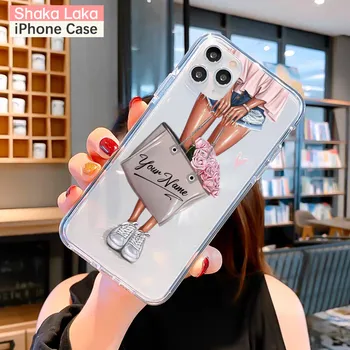 Funda de teléfono a la moda para niñas, con nombre personalizado para iPhone 13 Pro Max, 11, 12 Mini SE 2020, 7, 8 Plus, Funda transparente de lujo X, XR