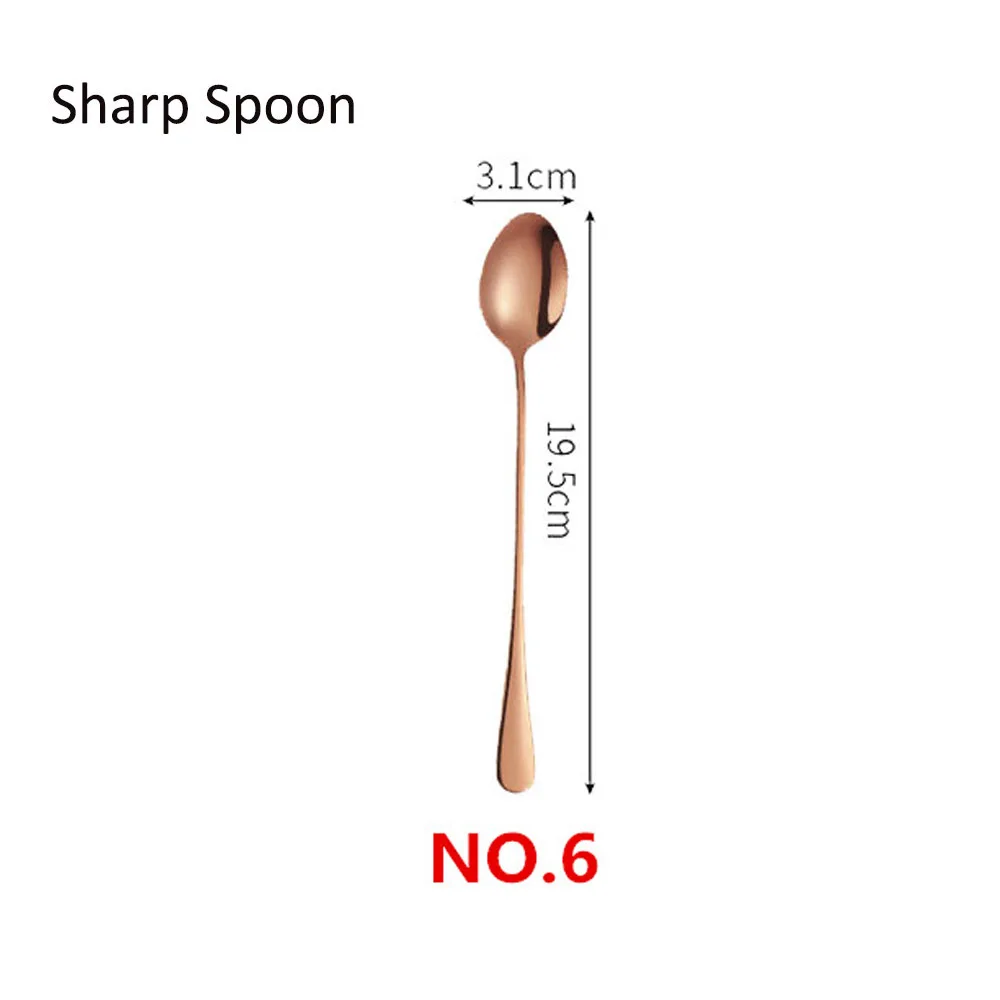 NO.6 Sharp Spoon Набор посуды из розового золота, Свадебный розовый набор столовых приборов для путешествий, столовые приборы из нержавеющей стали, медный столовый нож, вилка, ложки, столовое серебро - Цвет: NO.6 Sharp Spoon
