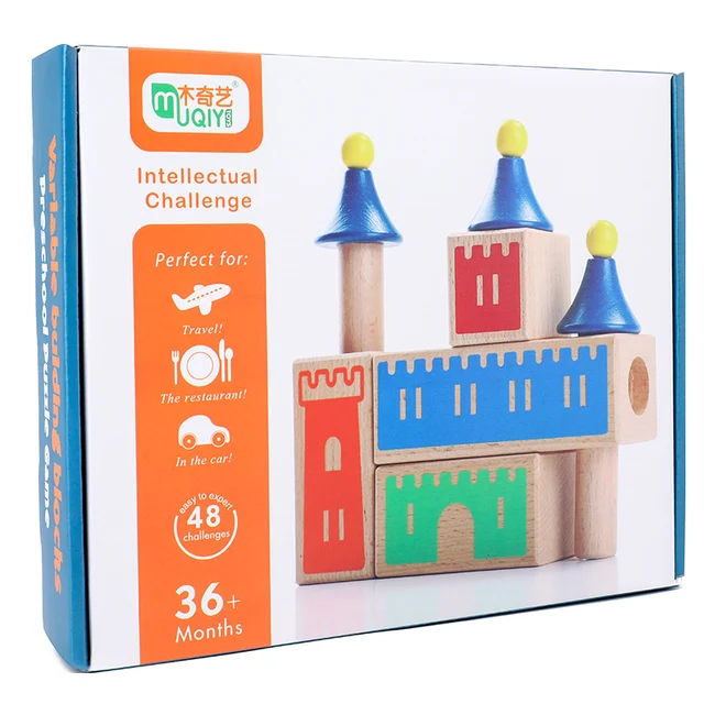 Montessori Kid Toys Wooden Changing Dream Castle Building Blocks IQ Training Games for Children 3d Blocks Gifts for Christmas 6