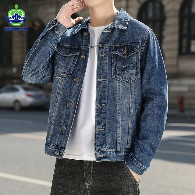 Jeywood Brand Denim Jacket Men Turn-down Collar Jackets Cotton Retro Bule Color Thick Korea Coat Homme Big Size M-5XL 1